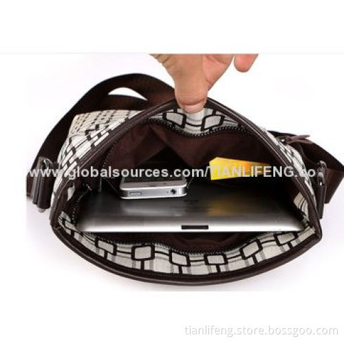 PU messenger travel shoulder bag for men, geometric pattern